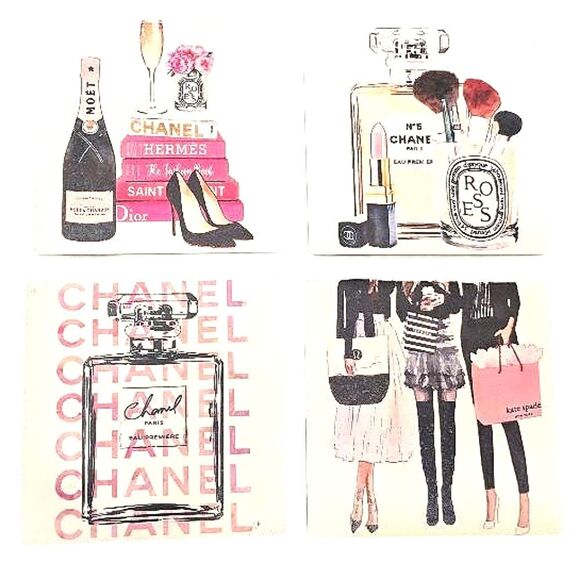Amanda Greenwood Chanel Fashion Set of 4 Coasters - Picture 1 of 5